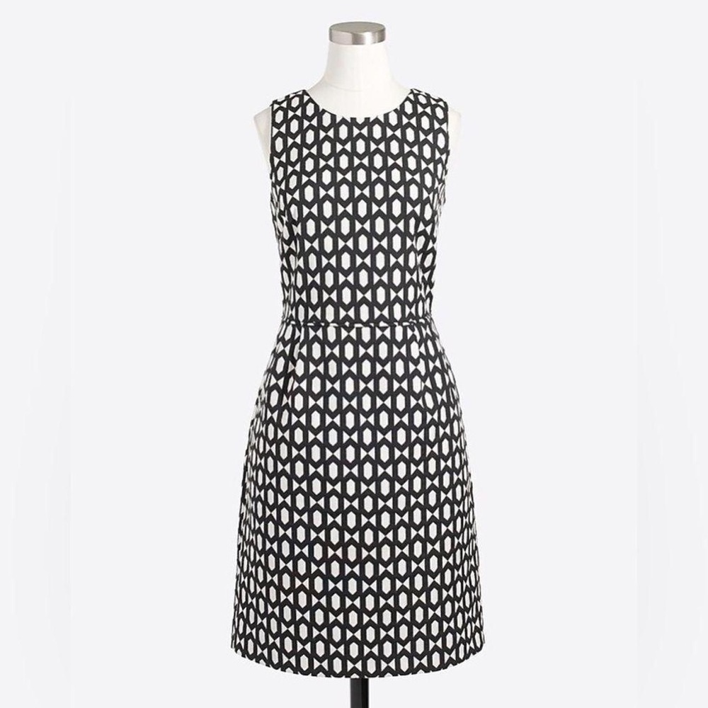 J. CREW Black White Geometric Print Sheath Dress Mini Sleeveless Sz 6 Work Party